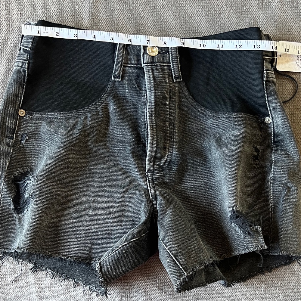 Citizens Of Humanity Black Distressed Denim Shorts with Stretch Waist Maternity